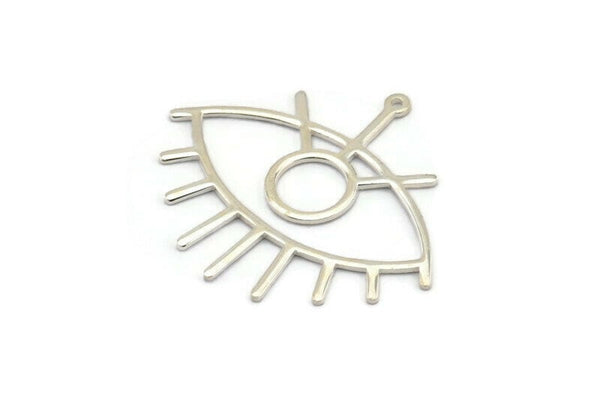 Silver Eye Charm, 925 Silver Eye Charms With 1 Loop, Pendants, Earrings (42x38x1mm) D0649
