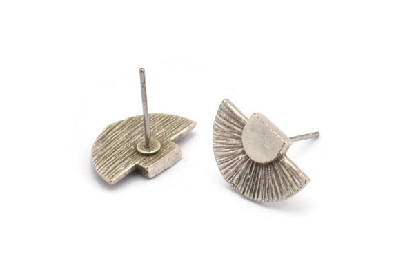 Silver Earring Posts, 6 Antique Silver Plated Brass Semi Circle Earring Stud (16x10mm) N0797 H1185