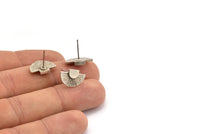 Silver Earring Posts, 6 Antique Silver Plated Brass Semi Circle Earring Stud (16x10mm) N0797 H1185