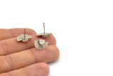 Silver Earring Posts, 6 Antique Silver Plated Brass Semi Circle Earring Stud (16x10mm) N0797 H1185