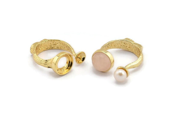Adjustable Ring Settings, 1 Gold Plated Adjustable Rings with 2 Stone Settings - Pad Size 10mm N0232 Q0246