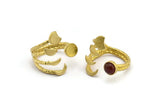 Brass Ring Settings, 2 Raw Brass Moon Phases And Planet Ring With 1 Stone Setting - Pad Size 6mm V137