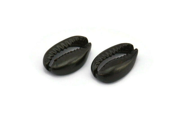 Black Shell Finding, 6 Oxidized Brass Black Cowrie Shell Findings, Pendants, Charms, Earrings, Beads 10-16mm E200 S1103