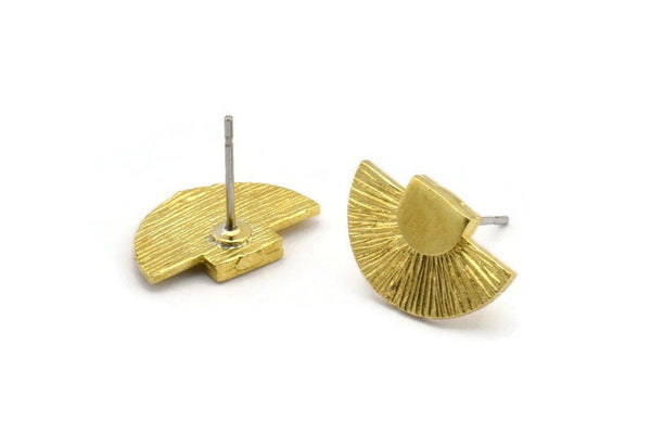 Brass Earring Posts, 200 Raw Brass Semi Circle Earring Stud (16x10mm) N0797