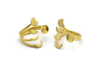 Brass Ring Settings, 2 Raw Brass Moon Phases And Planet Ring With 1 Stone Setting - Pad Size 6mm V137