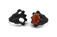 Heir Ring Settings, 1 Oxidized Brass Black Adjustable Heir to the Throne Rings with 1 Stone Settings - Pad Size 13x19mm N0166 S1166