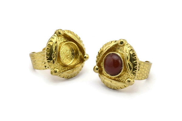 Brass Ring Settings, Raw Brass Adjustable Rings With 1 Stone Settings - Pad Size 10mm N1148
