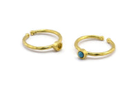 Brass Ring Settings, 6 Raw Brass Round Ring With 1 Stone Setting - Pad Size 3mm N1760