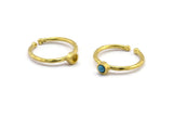 Brass Ring Settings, 6 Raw Brass Round Ring With 1 Stone Setting - Pad Size 3mm N1760