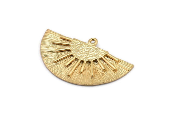 Gold Sun Pendant, Gold Plated Brass Textured Sunny Pendants With 1 Loop, Charms, Earrings, Findings (38x22mm) N1012 Q0958
