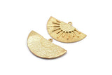 Gold Sun Pendant, Gold Plated Brass Textured Sunny Pendants With 1 Loop, Charms, Earrings, Findings (38x22mm) N1012 Q0958