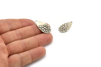 Silver Drop Charm, 12 Textured Antique Silver Plated Brass Drop Charms With 1 Hole, Earrings, Findings (25x13x1mm) D976 H1167