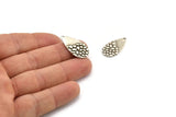 Silver Drop Charm, 12 Textured Antique Silver Plated Brass Drop Charms With 1 Hole, Earrings, Findings (25x13x1mm) D976 H1167