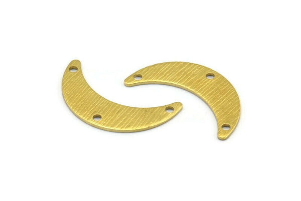 Brass Moon Charm, 12 Textured Raw Brass Crescent Moon Charms With 3 Holes, Findings, Connectors (25x13x1mm) A2131