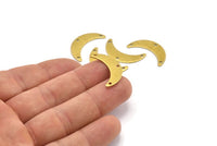 Brass Moon Charm, 12 Textured Raw Brass Crescent Moon Charms With 3 Holes, Findings, Connectors (25x13x1mm) A2131