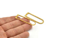 D Shape Charms, 4 Raw Brass Hammered Long D Shape Connectors With 1 Hole, Rings  (46x13x1.3mm) BS 1877
