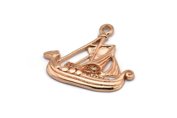 Rose Gold Ship Pendant, 1 Rose Gold Plated Brass Viking Ship Necklace Pendants With 1 Loop, Earrings, Findings (31x27x3mm) BS 1912 Q0419