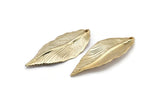 Gold Leaf Pendant, 1 Gold Plated Brass Leaf Charms (47x19mm) N0188 Q0443