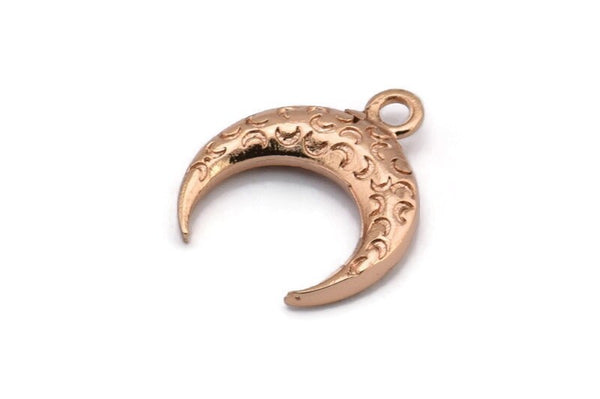 Rose Gold Moon Charm, 2 Rose Gold Plated Textured Horn Charms, Pendant, Jewelry Finding (19x6x4mm) N0272 Q0199
