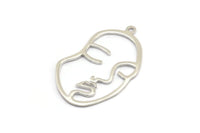 Silver Face Charm, 925 Silver Face Shape Charms With 1 Loop, Pendants, Earrings, Findings (42x25x1mm) P010