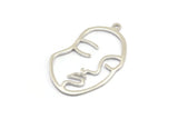 Silver Face Charm, 925 Silver Face Shape Charms With 1 Loop, Pendants, Earrings, Findings (42x25x1mm) P010