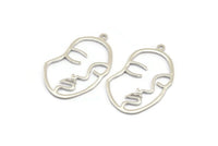 Silver Face Charm, 925 Silver Face Shape Charms With 1 Loop, Pendants, Earrings, Findings (42x25x1mm) P010