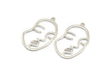 Silver Face Charm, 925 Silver Face Shape Charms With 1 Loop, Pendants, Earrings, Findings (42x25x1mm) P010