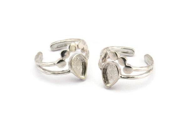 Silver Ring Setting, 925 Silver Drop Rings With 1 Stone Setting - Pad Size 9x6mm V077