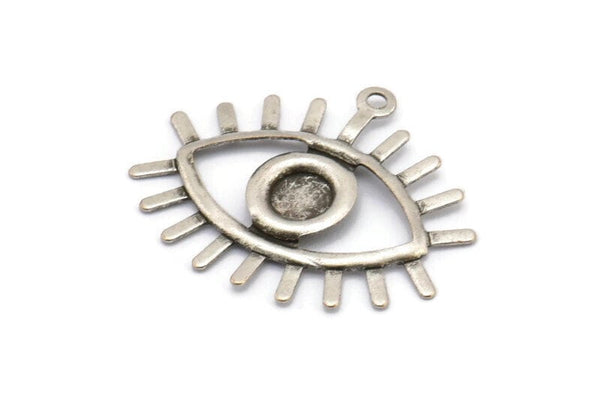 Silver Eye Charm, 12 Antique Silver Plated Brass Eye Charms With 1 Loop, Pendants, Earrings (26x22x1mm) A1203 H1113