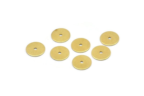 Disc Middle Hole, 50 Raw Brass Round Disc, Middle Hole Connector, Bead Caps, Findings  (9mm) Brs 74 A0442