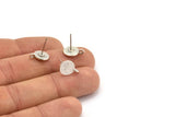 Silver Earring Posts, 12 Antique Silver Plated Brass Round Earring Stud, Earring Charms With 1 Loop (9mm) N0803 H1179