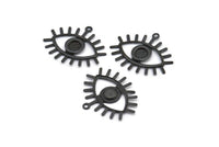 Siyah Göz Tılsımı, 1 Döngülü 12 Oksitlenmiş Siyah Pirinç Göz Tılsımı, Kolye Uçları, Küpeler (26x22x1mm) A1203 S1093