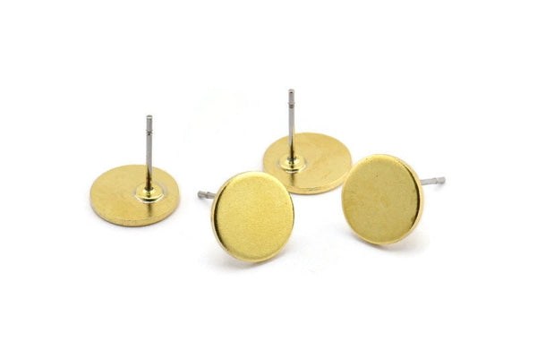 Brass Round Earring, 10 Raw Brass Round Stud Earrings Findings (10x1mm) D861 A1232