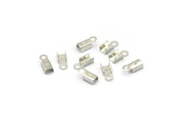 Silver Cord End, 100 Silver Tone Brass Cord End Clasps With 1 Loop, Findings (9x3mm) A1096
