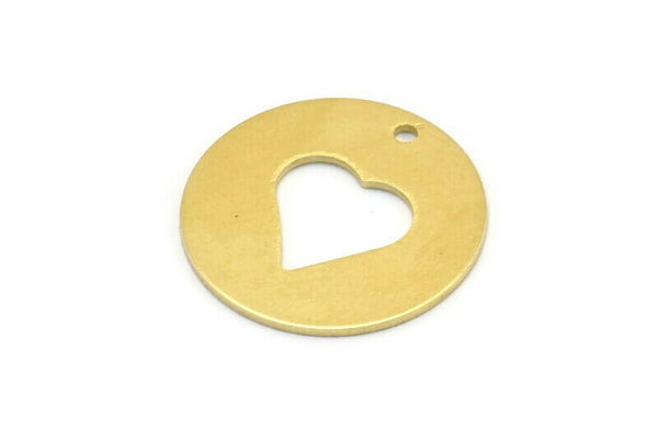 Brass Heart Charm, 8 Raw Brass Heart Charms With 1 Hole (22x0.80mm) A2997