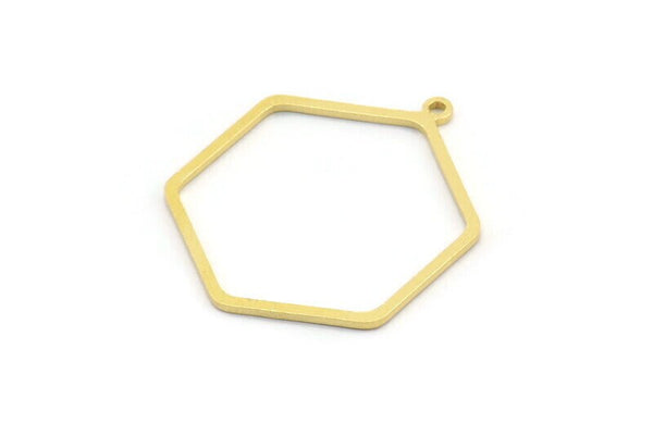 Brass Hexagon Charm, 12 Raw Brass Hexagon Shaped Charms With 1 Loop, Earring Findings, Geometric Charms (32x26x1mm) A3001