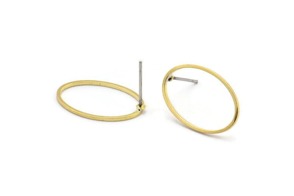 Brass Oval Earring, 10 Raw Brass Oval Stud Earrings (20x13mm) Bs 1667 A2267