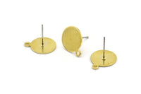 Brass Round Earring, 8 Raw Brass Round Earring Studs (15x12x0.80mm) M036 A1541