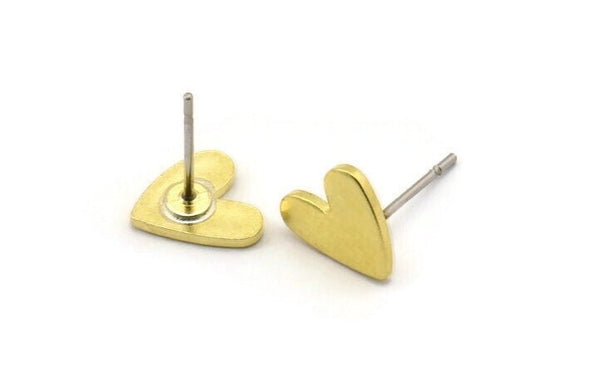Brass Heart Earring, 10 Raw Brass Heart Stud Earrings (8x1mm) M02171 A2492