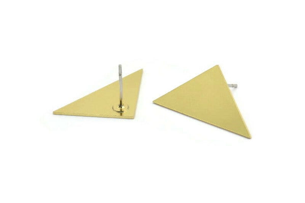 Brass Triangle Earring, 8 Raw Brass Triangle Shaped Stud Earrings (12x23x0.60mm) A2908