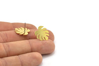 Brass Leaf Earring, 8 Raw Brass Monstera Leaves Shaped Stud Earrings (16x15x0.60mm) A2924