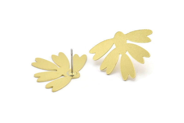Brass Flower Earring, 6 Raw Brass Flower Shaped Stud Earrings (20x25x0.60mm) A2926