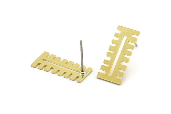 Earring Studs, 10 Raw Brass - Ethnic Motif Shaped Stud Earrings - Brass Earrings - Earrings (18x8x0.60mm) A2925