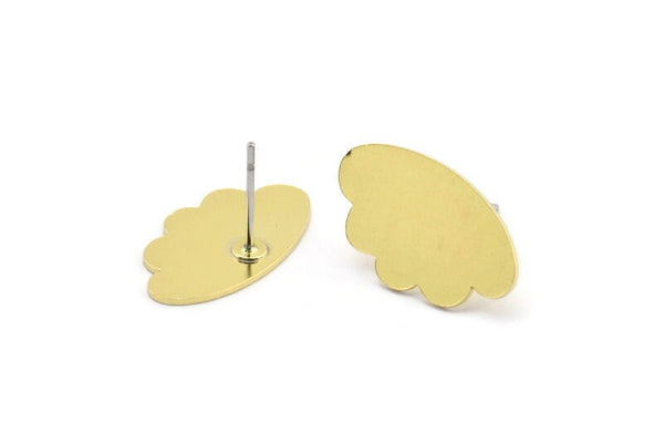 Brass Flower Earring, 10 Raw Brass Flower Shaped Stud Earrings (11x19x0.60mm) A2921