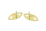 Brass Eye Earring, 10 Raw Brass Eye Shaped Stud Earrings (11x22x0.60mm) A2914