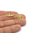 Brass Eye Earring, 10 Raw Brass Eye Shaped Stud Earrings (11x22x0.60mm) A2914