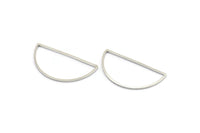 Silver Half Moon, 24 Silver Tone Brass Semi Circle Connectors (15x30x0.80mm) D1293