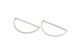 Silver Half Moon, 24 Silver Tone Brass Semi Circle Connectors (15x30x0.80mm) D1293