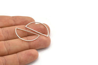 Silver Half Moon, 24 Silver Tone Brass Semi Circle Connectors (15x30x0.80mm) D1293