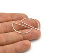 Silver Half Moon, 24 Silver Tone Brass Semi Circle Connectors (15x30x0.80mm) D1293
